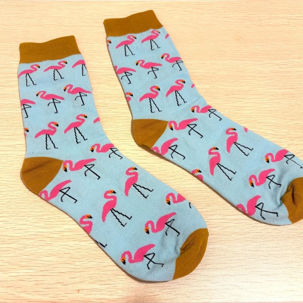 Flamingo Cotton Socks Pink Light Blue Adults Teens Unisex One Pair
